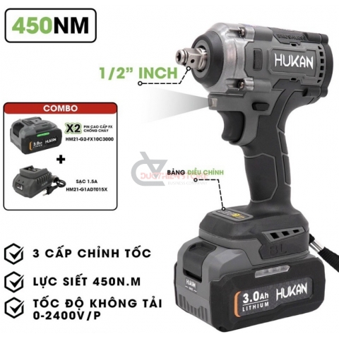 Combo Máy Siết Bulong Pin Hukan HK-IPW450PRO