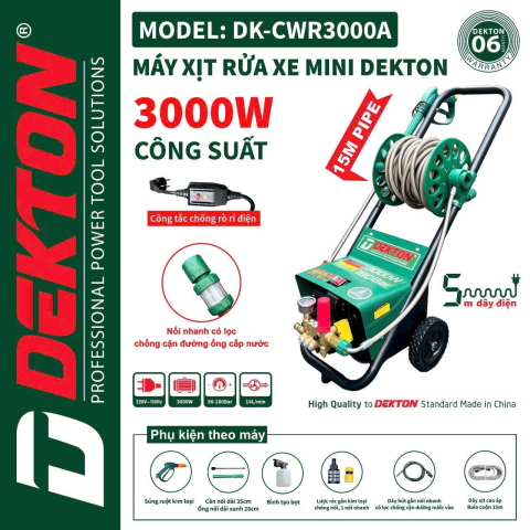 Máy rửa xe cao áp 3000W Dekton DK-CWR3000A chỉnh áp - chống giật