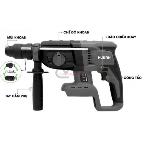 Máy khoan bê tông Pin 21V Hukan G2-K2822 Gen 2 Brushless