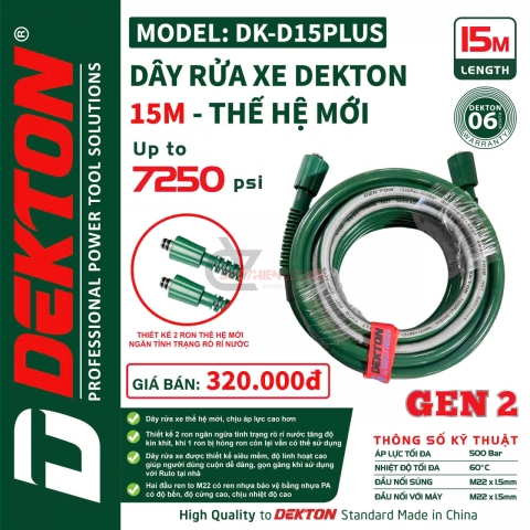 Dây rửa xe 15m áp cao Dekton DK-D15PLUS Gen 2