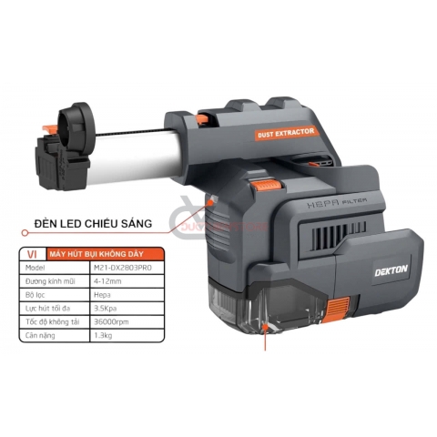 Bộ hút bụi Pin 21V kết nối khoan Dekton M21-DX2803PRO ( chưa Pin & Sạc )