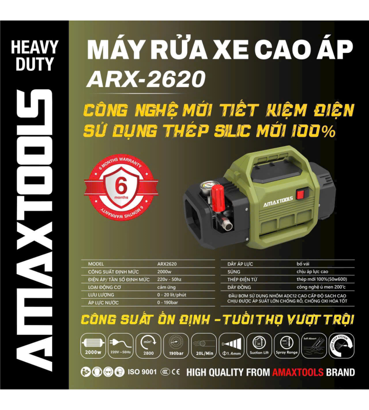 Máy rửa xe chỉnh áp 2000W Amaxtools ARX-2620